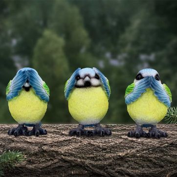 Three Wise Blue Tits 8cm